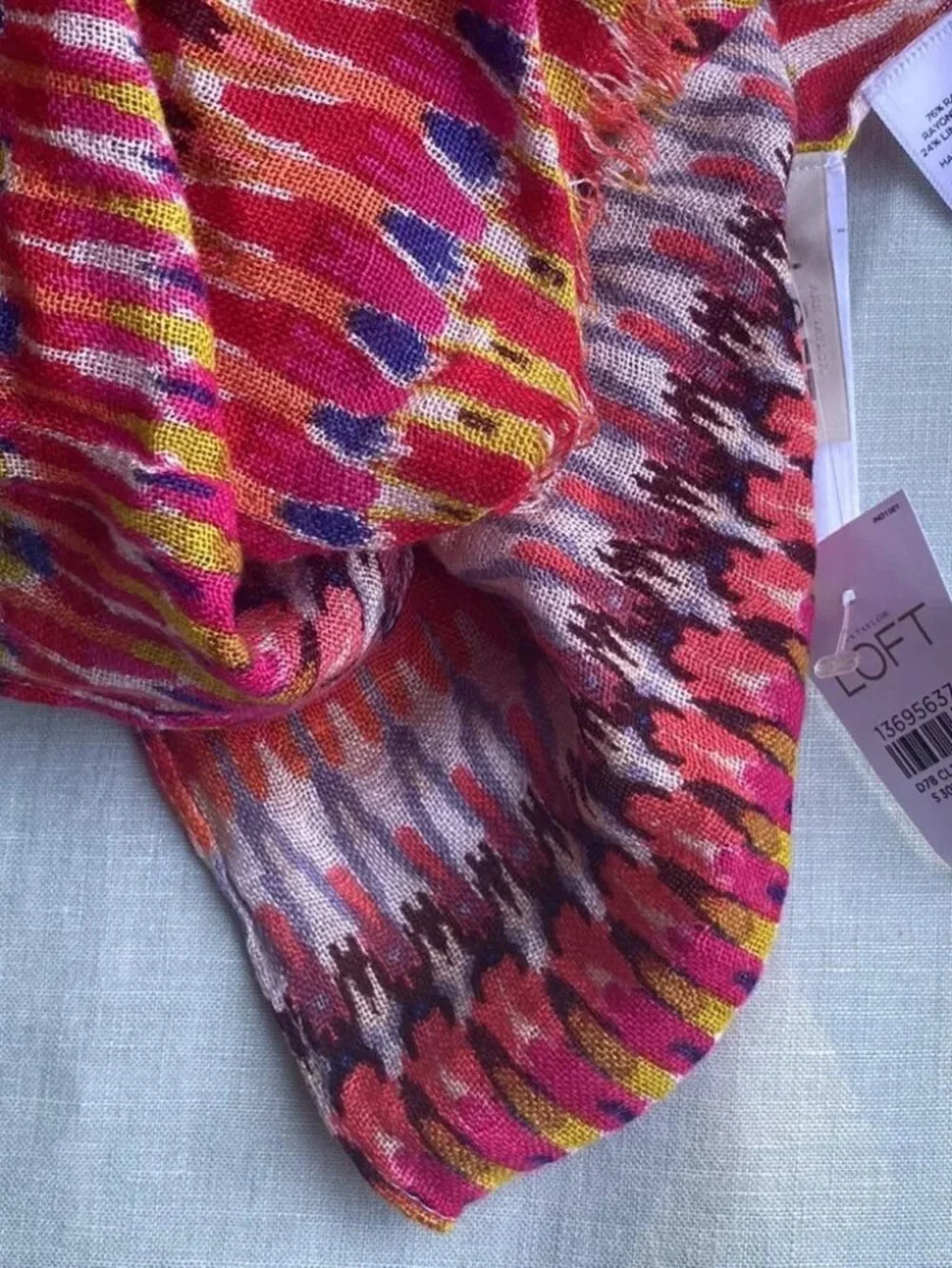 NWT Loft rayon linen blend woven oblong chevron stripes block print scarf